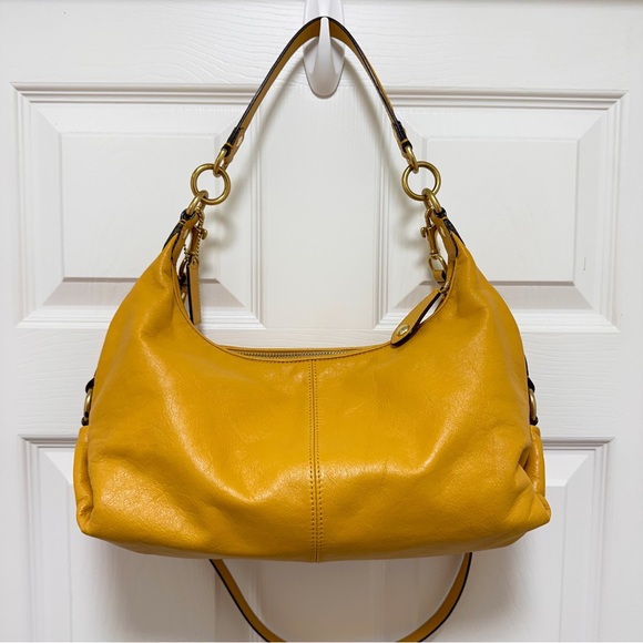 Coach Ashley Medium Leather Pleated Satchel Sunflower Yellow - Picture 5 of 15
